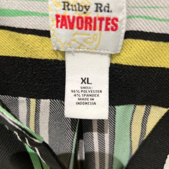 Ruby Rd Shirt Womens XL Multi Striped Button Up Roll Tab Sleeve Tie Stra… - Picture 5 of 8